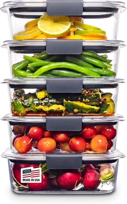 Rubbermaid Brilliance Food Storage Containers BPA Free Airtight Lids Ideal for Lunch Meal Prep & Leftovers Set of 5 (3.2 Cup)