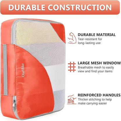 8 Set Packing Cubes for Travel, Gifts for Women Mom,Anti-Tearing Suitcase Organizer for Luggage with Shoe & Hanging Toiletry Bag,OlarHike Vacation Essentials & Accessories for Cruise Ship,Orange