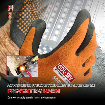 Electrical Insulated Gloves, 500V High Voltage Resistance Electrician Safety Gloves, Rubber Non Slip Work Gloves (500V|nylon insulated, Large)