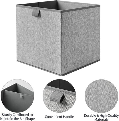 Storage Baskets, 11.8-Inch Woven Fabric Bins, Storage Cubes with Reinforced Handles, Organizer Bins for Closet Shelves, Foldable, for Toys, Clothes, Natural Beige (2PCS/Grey-11.8*11.8*11.8inch)