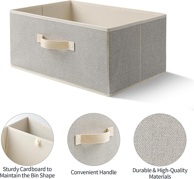 Storage Baskets, 15.7-Inch Woven Fabric Bins, Storage Cubes with Reinforced Handles, Organizer Bins for Closet Shelves, Foldable, for Toys, Clothes, Natural Beige (4PCS/Beige-15.7*11*7.8inch)
