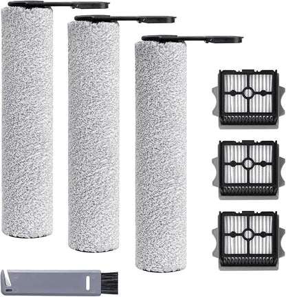 Roller Brush and Filter Replacement Compatible with Tineco Floor One Stretch S6,Floor One Switch S6 Cordless Vacuum Cleaner, Replacement Parts Include 3 Brush Rollers, 3 Filters