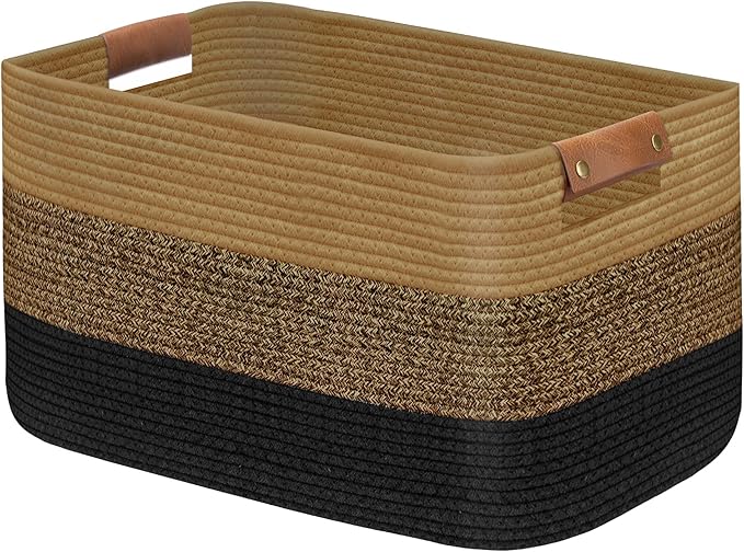 Large Collapsible Laundry Basket, Clothes Hamper for Blanket, Toy, Towels, Woven Baskets for Storage, Nursery Home Decor Living room 21.6" x 15" x 11.8" Black