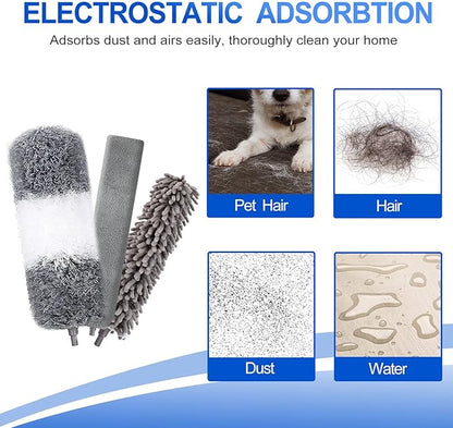 Microfiber Duster Kit (11PCS) - Washable Dusters with Extension Pole (30 to 100 in) for Cleaning Ceilings, Fans, Furniture