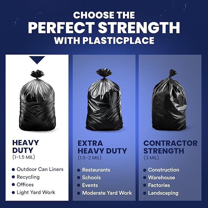 Plasticplace 55-60 Gallon Trash Bags │ 1.0 Mil │ Black Heavy Duty Garbage Can Liners │ 38” x 58” (100 Count)