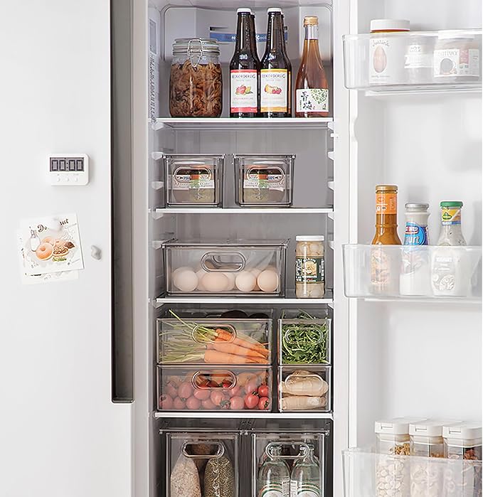 2 Pack Fridge Organizers and Storage with Pull out Drawer, Stackable Storage Drawer, Clear Refrigerator Organizers, BPA-Free for Kitchen Cabinet Pantry,3.14QT