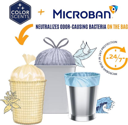 Color Scents Tall Kitchen Trash Bags - 13 Gallon, 100 Bags (1 Pack of 100 Count), Drawstring - White bag in Lavender + Sage Scent with Microban
