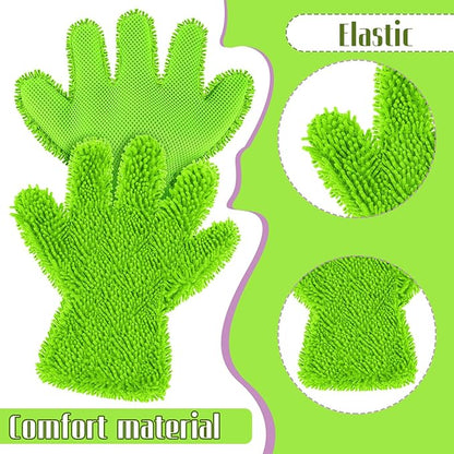 Ferraycle 2 Packs Car Wash Mitt 5 Finger Microfiber Wash Mitts Auto Car Dusting Gloves Double Sided Cleaning Gloves for Kitchen Home(Blue and Black)