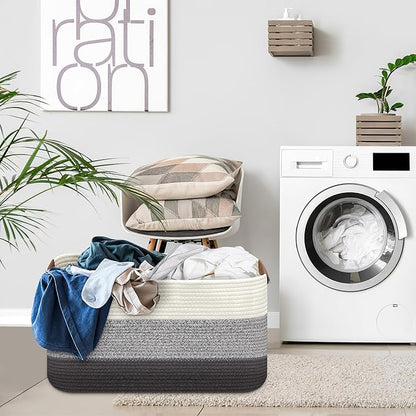Large Collapsible Laundry Basket, Clothes Hamper for Blanket, Toy, Towels, Woven Baskets for Storage, Nursery Home Decor Living room 21.6" x 15" x 11.8", Gradient Grey
