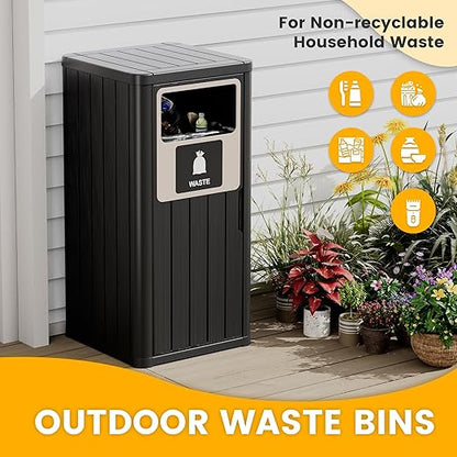 22 Gallon Outdoor Trash Can Waterproof Resin Garbage Can with Waste Labels Outside Trash Bin for Patio Kitchen Commercial Garbage Can Backyard or Deck Black