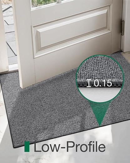 LUMI Indoor Door Mat 32"x48", Ultra Thin Low Profile Non-Slip Doormat for Home Entrance, Absorbent & Stain-Resistant Welcome Mats, Washable Entryway Mat for Front Door, Patio, Porch, Grey
