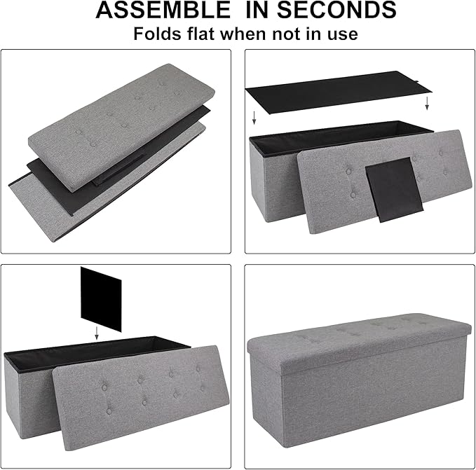 GLAXYFUR 43 Inches Folding Storage Ottoman Bench, Storage Chest, Footrest for Entryway, Living Room, Holds up to 660 lb, Light Grey