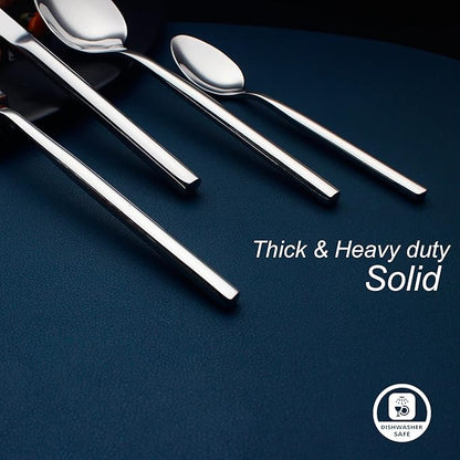 24 Piece Silverware Set For 6 Heavy duty 18/10 Stainless Steel Flatware Set Modern Design Knife/Fork/Spoon Mirror Polished Dishwasher Safe Cutlery Set with Gifts