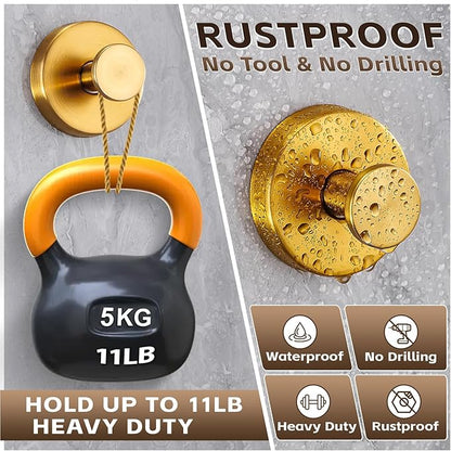 Reusable Heavy Duty Suction Cup Hooks for Kitchen/Bathroom/Shower - Wet-Proof Hooks for Towels, Robes, Loofah&Wreaths/No Drill Mounting on Glass, Tile, Metal (4, Brushed Gold)