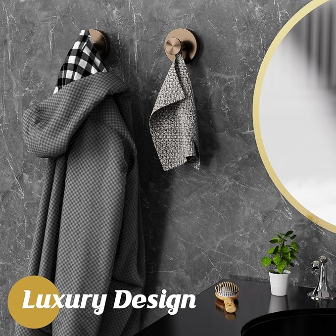 Suction Cup Hooks for Shower,4Pcs Shower Towel Suction Hooks,No Drill Towel Hooks for Bathroom Wall,Kitchen,Glass,Mirror,Tile to Hang Towels,Robes,Loofah-Champagne Bronze