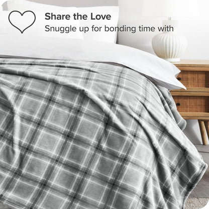 Bare Home Textured Fleece Blanket - Twin/Twin Extra Long - Ultra-Soft Lightweight for Bed, Sofa, and Couch - Luxury Microplush - Cozy Warm Blanket (Twin/Twin XL, Tartan Plaid)