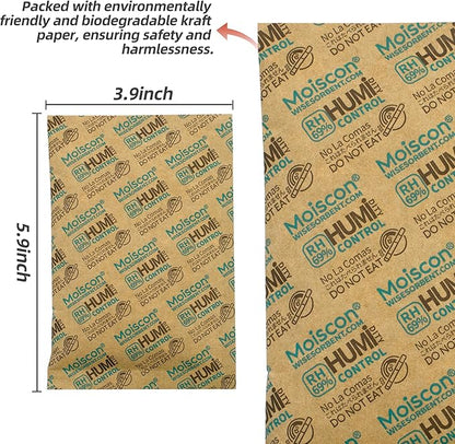 60 Gram 5 Pack 69% Two-Way Humidity Control Packs, Size 60 for Plastic Travel Case & Zip Lock Bags & Wood Containers, 69 Humidity Pack Humidifier Moisture Control Packets Individually Wrapped