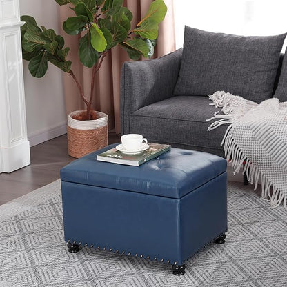Joveco Faux Leather Storage Ottoman Bench Rectangle 24 Inch Foot Rest Ottomans
