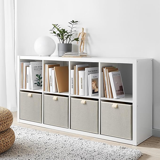 Storage Baskets, 11.8-Inch Woven Fabric Bins, Storage Cubes with Reinforced Handles, Organizer Bins for Closet Shelves, Foldable, for Toys, Clothes, Natural Beige (2PCS/Beige-11.8*11.8*11.8inch)