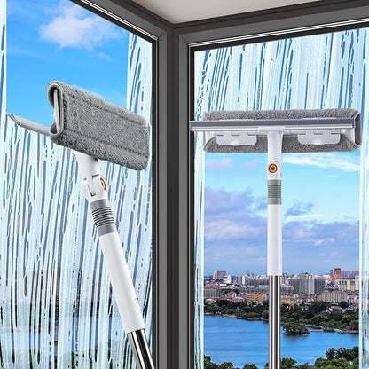 funest 126‘’ Squeegee for Window Cleaning, 2-in-1 Window Cleaner Tool with Extension Pole, Rotatable Head for Indoor and Outdoor Glass Shower Glass Mirror Car RV Window Cleaning Kit