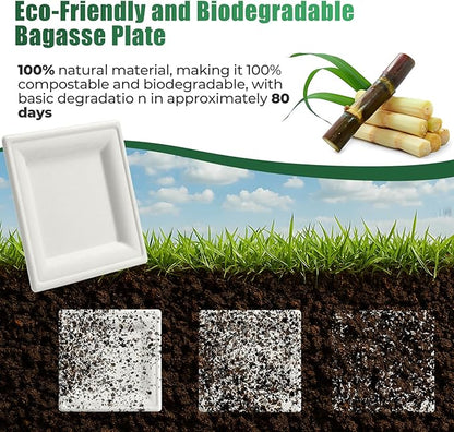 100% Compostable Paper Plates, and Biodegradable Set Includes Forks Spoons and Knives Perfect for Eco Friendly Parties and Gatherings（White 300pcs)