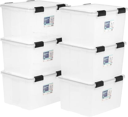 IRIS USA 47 Quart WEATHERPRO Plastic Storage Bins with Lids, Tote Organizing Container with Durable Lid and Seal and Secure Latching Buckles, 6 Pack