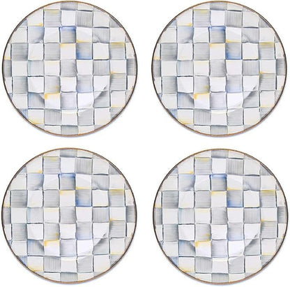 MACKENZIE-CHILDS Enamel Dinner Plate, Decorative Dinnerware Plate, 10 Inches, Set of 4, Gray-and-White Sterling Check