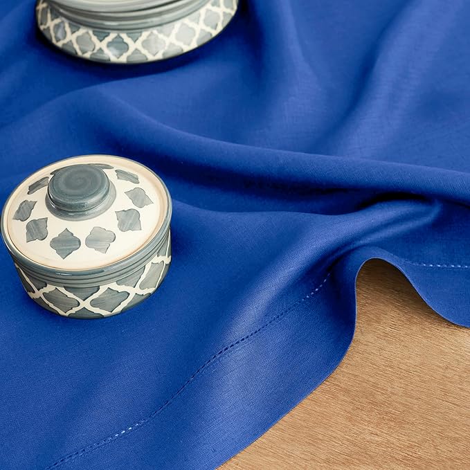 Solino Home Linen Royal Blue Table Runner 108 Inches Long - 100% Pure Linen 14 x 108 Inch Table Runner for Holiday, Winter, Christmas, New Year - Classic Hemstitch