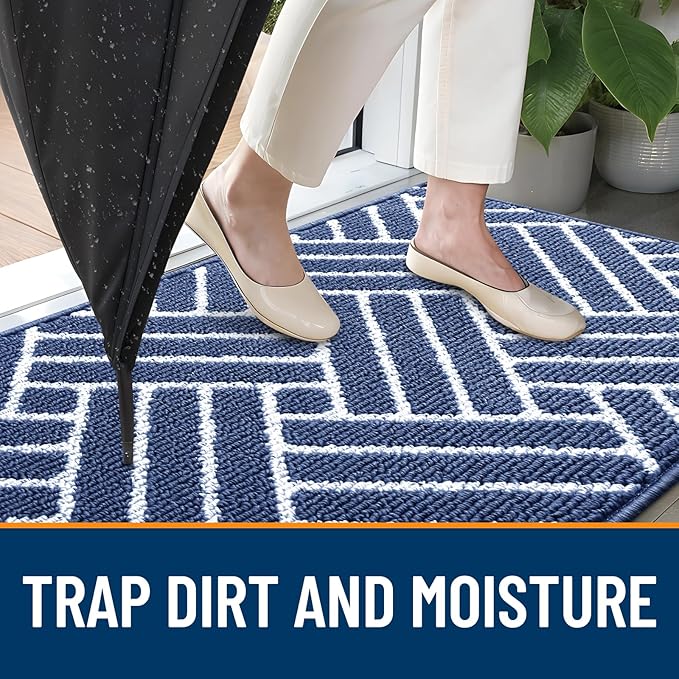 OLANLY Indoor Door Mat, 36x24 Inch, Dirt Resistant and Absorbent, Non-Slip Rubber Backing Floor Mats, Easy Clean Low-Profile Doormat for Entryway, Front Door, and Inside Entrance, Navy