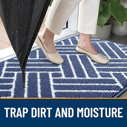 OLANLY Indoor Door Mat, 40x32 Inch, Dirt Resistant and Absorbent, Non-Slip Rubber Backing Floor Mats, Easy Clean Low-Profile Doormat for Entryway, Front Door, and Inside Entrance, Navy