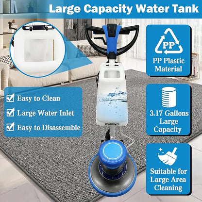 TECHTONGDA Floor Polisher Commercial Floor Buffer Scrubber Buffer Polisher Machine 17" Carpet Cleaning Machine Industrial Orbiter Floor Cleaning 175RPM with 3gal Tank and 3 Brush heads