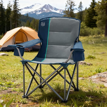 Timber Ridge 550 LBS Oversized Folding Camping Chair for Adults, Heavy Duty Outdoor Chair with Cup Holder Side Pocket for Camp, Lawn, Picnic, Navy-Upgrade