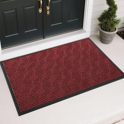 Yimobra Large Door Mat 47x32, All-Weather Waterproof Non-Slip Welcome Matt Outdoor, Heavy Duty Non Slip Doormat for Entryway for Patio and Garage Indoor, Easy Clean, Black Red