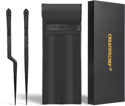 Cooking Tweezers, 2 Piece Chef's Tweezers Tongs, Chef's Plating Tool, 10 inch Food tweezers, Universal for all kinds of cooking, steak, plating, pasta and many other scenarios (2pc Set)