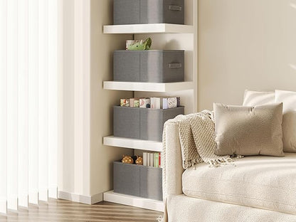 3 Pack Fabric Storage Bins for Shelves | 16.25x12x10in Closet Storage Baskets | Collapsible Storage Bins |Fabric Closet Organizers with Handles | Grey