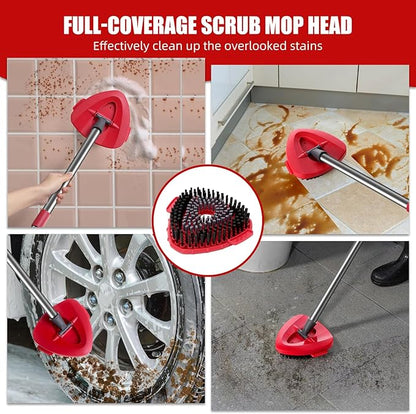 2 Pcs Full-Coverage Spin Mop Scrub Brush Head and 1 Mop Base Part Replacement for Oceda EasyWring 1 Tank System,Hard Bristle Cleaning Brush for Bathroom Kitchen Tile