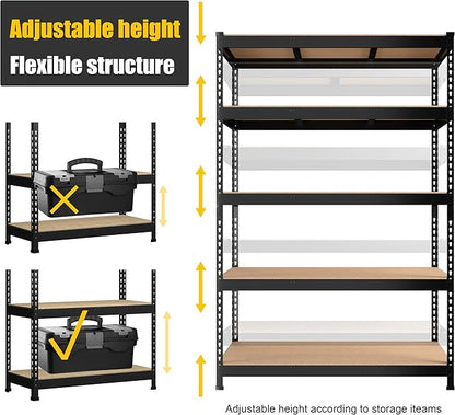 PrimeZone 4 Pack Storage Shelves 48" x 24" x 72", 5 Tier Adjustable Garage Storage Shelving, Heavy Duty Metal Storage Utility Rack Shelf Unit for Warehouse Pantry Closet Kitchen, Black