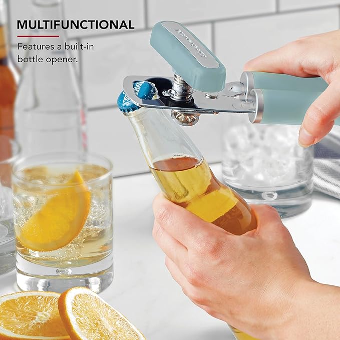 KitchenAid Classic Multifunction Can Opener and Bottle Opener Easy to Use, Razor Sharp Stainless Steel Cutting Wheel, Soft Ergonomic Handles, Mineral Water