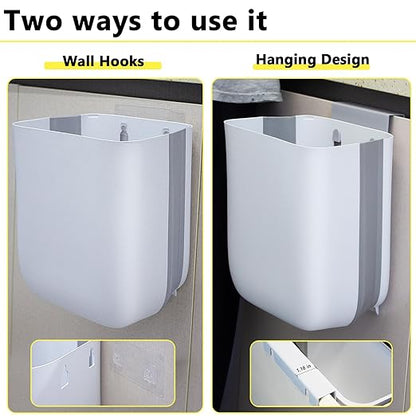 Soddeph 3.2 Gallon Foldable Hanging Trash Can for Cabinet Door,Kitchen Compost Bin,Wall-Mounted Plastic Garbage Can for Countertop or Under Sink, Bathroom and RV,No Lid (White)