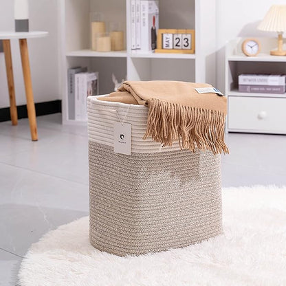 Medium and Large Woven Basket//With Handle, Used for Toys and Fabric Storage Basket used for Storing xl Storage Box, Decorative Storage Box Room (14L*15.7H WWhite Brown, 14L*10W*15.7H)