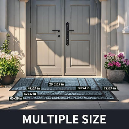 Yimobra Large Door Mat Outside Entrance 36x24, Waterproof Heavy Duty Outdoor Mats for Front Door, Non Slip Rubber Entry Mat for Garage Patio, Easy Clean, Mix Blue