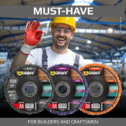 4.5 Inch Paint Stripping Disc - Rust Remover Wheel, Abrasive Discs Rust, Oxidation, Paint Remover Stripper Discs - Soft Strip Discs 4 1/2 for Angle Grinder GRAFF 10 Packs (7/8" Arbor)