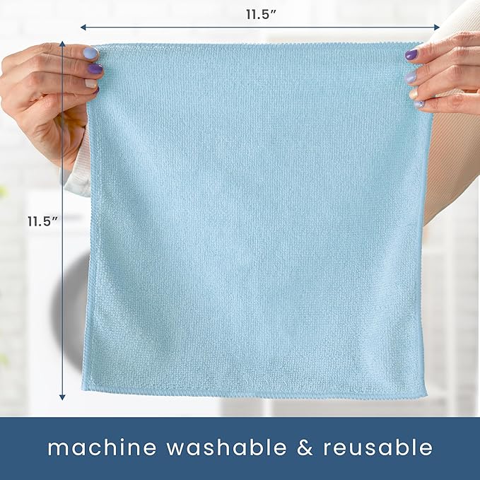 S&T INC. 50 Pack Microfiber Cleaning Cloth, Bulk Towels for Home, Reusable Microfiber Towels for Cars, Cleaning Rags, Light Blue, 11.5 Inches x 11.5 Inches, 50 Count