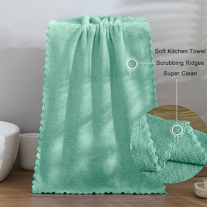 kimteny Kitchen Cloth Dish Towels, 13x28 Inches Premium Dishcloths, Super Absorbent Coral Velvet Microfiber Cleaning Cloths, Fast Drying Rags for Washing Dishes (13x28-8 Pack, Green)