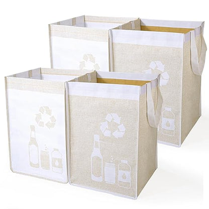 Recycle Waste Bag for Kitchen Home- Indoor Recycling Bins Trash Sorting Organizer, Reusable and Waterproof, Yellow, 4 Pack