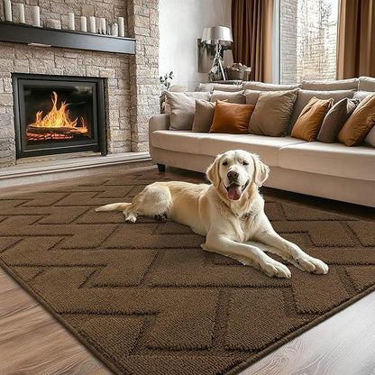 hicorfe Indoor Doormat,Front Back Door Mat Rubber Backing Non Slip Door Mats 47"x71" Absorbent Resist Dirt Entrance Doormat Inside Floor Mats for Entryway Washable Low-Profile(Dark Brown)