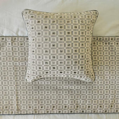 The HomeCentric King/Queen/Twin Grey Decorative Twin 53"x18" Bed Runner with 2 Pillow Cover, Checkered, Beaded, Hand Embroidery Bed Scarf on Velvet Fabric - The Brick Effect