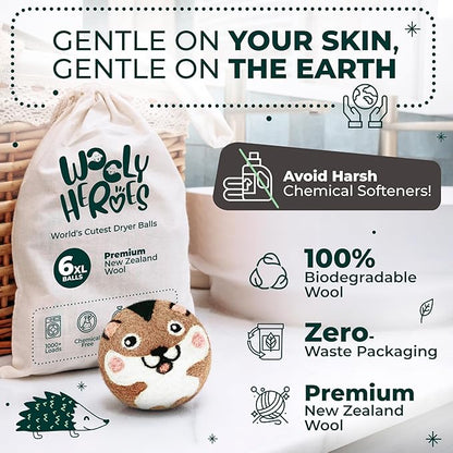 No More Dryer Sheets! Reusable Wool Dryer Balls XL 6-Pack - Reduces Static, Cuts Dry Time, & Softens Naturally