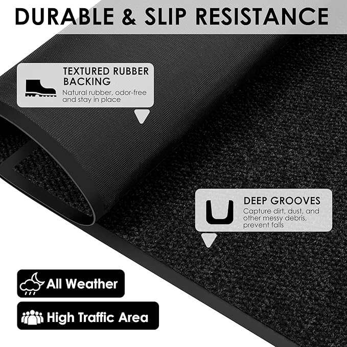2′ x 59′ Front Door Mat Indoor Outdoor Entrance, Commercial Floor Mat Heavy Duty Dirt Trapper Entryway Doormat, Custom Size Non Slip Rubber Backing Welcome mat, Door Mat for High Traffic Area