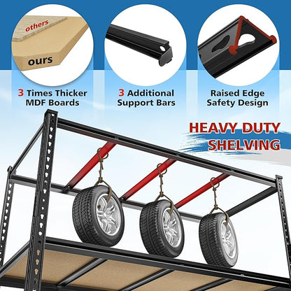 59.8"W Garage Shelving 72"H Storage Shelves 2750LBS Metal Shelving Heavy Duty Garage Shelves Adjustable 5 Tier Metal Shelf for Basement Warehouse Pantry Supermarket 59.8"W x 24"D x 72"H